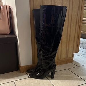 INC International Concepts Shiny Black Over the Knee Boots